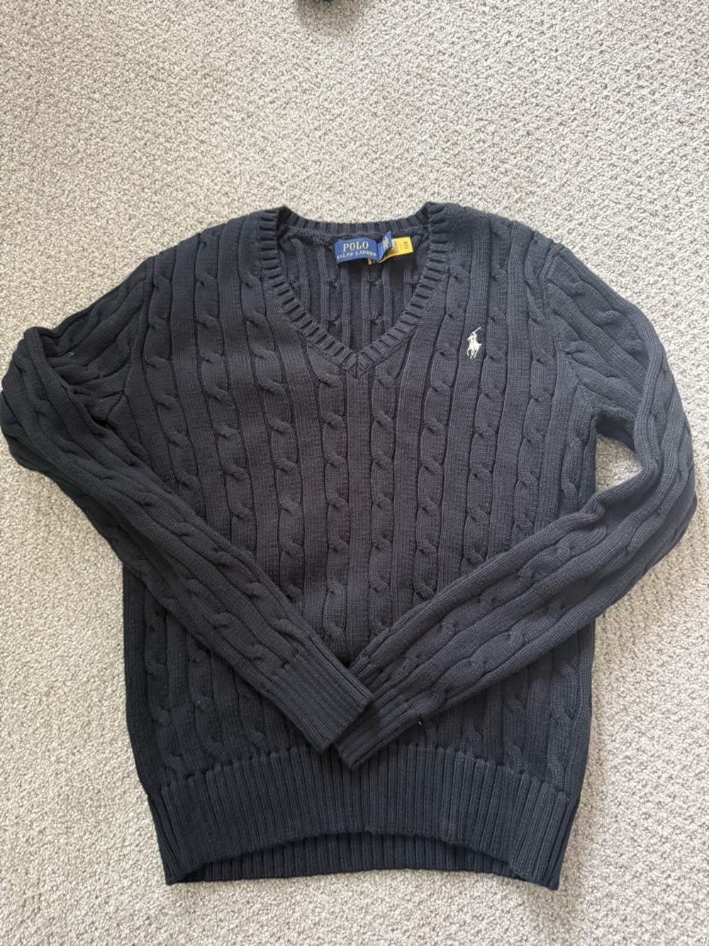 Ralph Lauren Black Cable-Knit V-Neck Sweater
